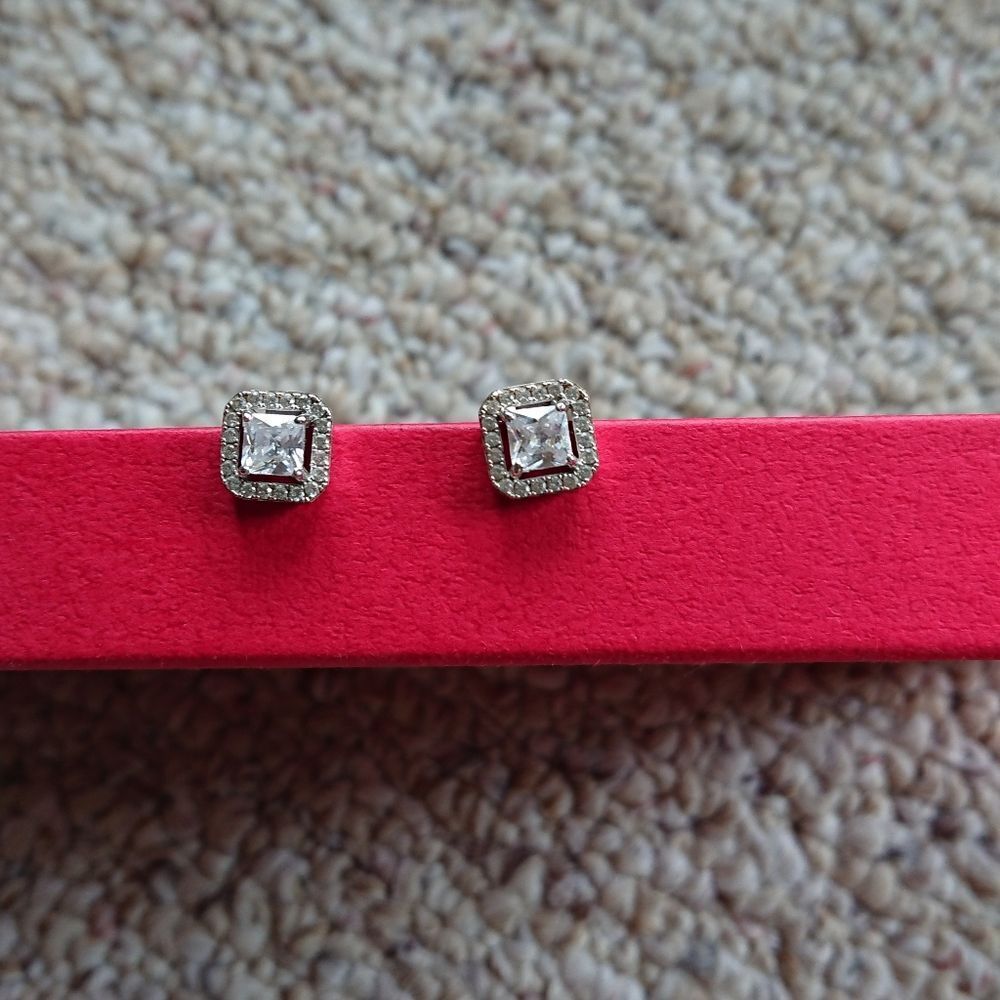 Man Made Diamond Simulant Stud Earring, Princess Cut